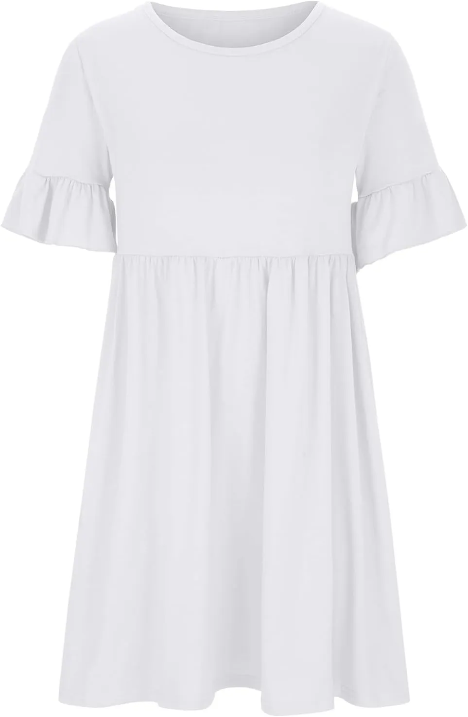 Women's 2025 Summer Dresses Ruffle Short Sleeve Casual T-Shirt Dress Casual Loose Round Neck Swing A Line Sundresses