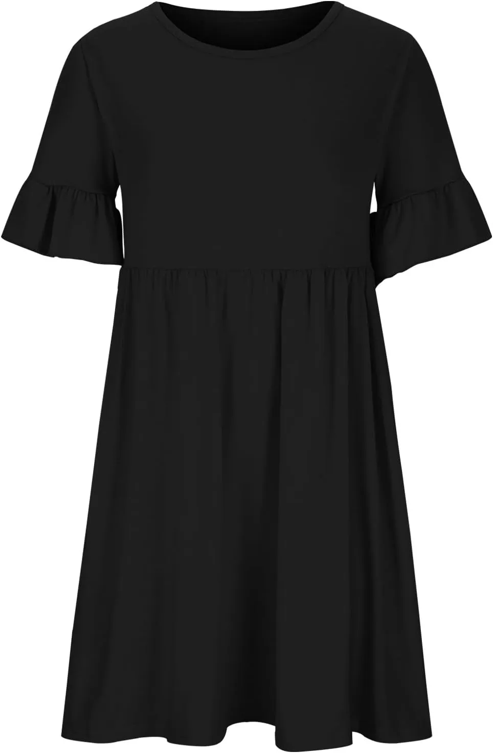 Women's 2025 Summer Dresses Ruffle Short Sleeve Casual T-Shirt Dress Casual Loose Round Neck Swing A Line Sundresses