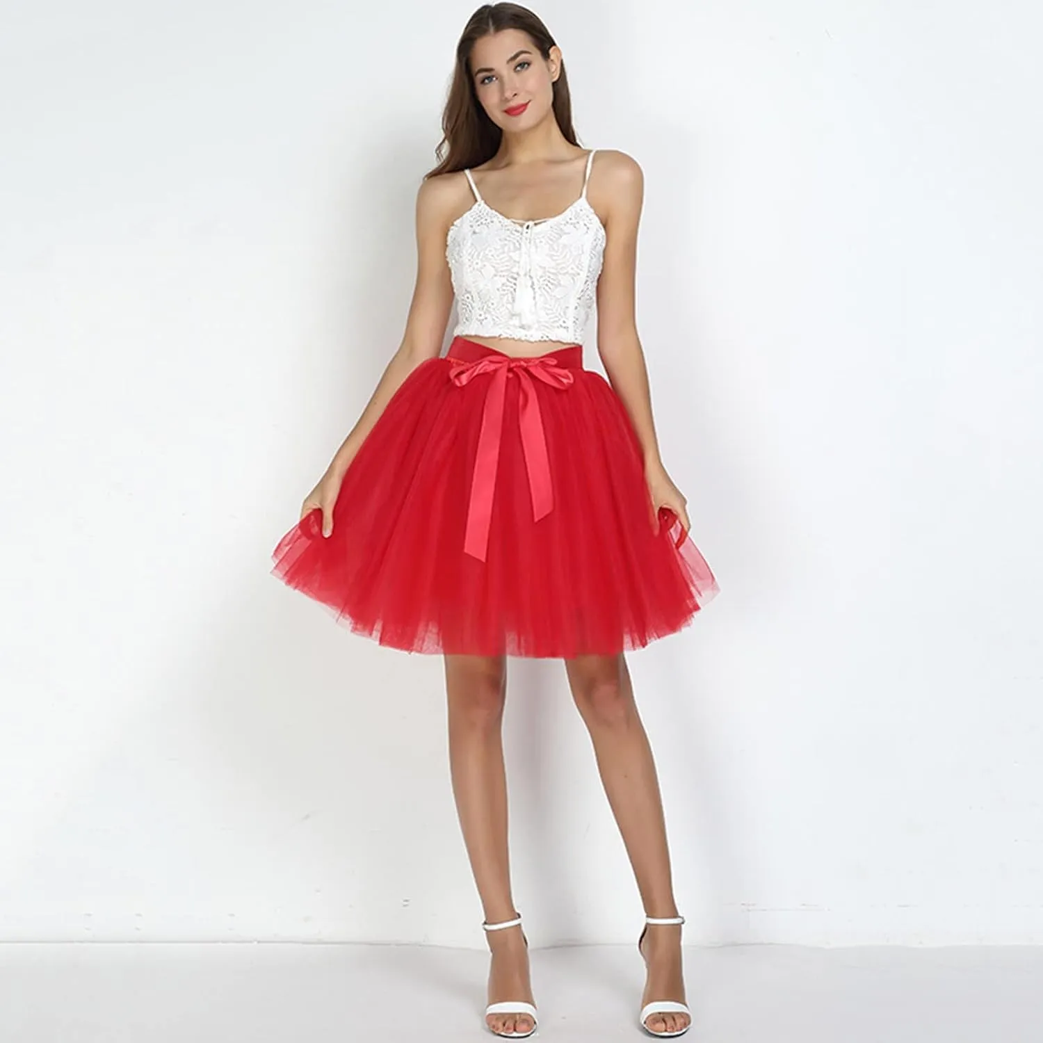 Women's A-Line High Waisted Midi Skirt Skirts for Women Trendy Lady's Princess Tutu Skirt Tulle Midi Knee Jean
