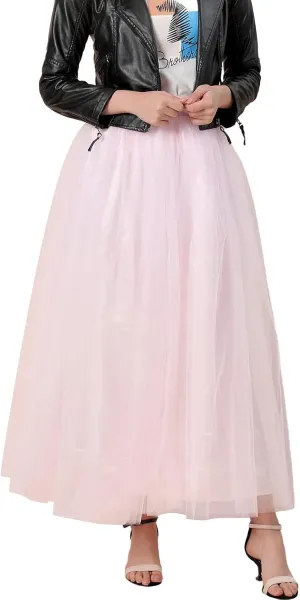 Women's A-Line High Waisted Midi Skirt Womens Long Tulle Skirt Pleated A Line Skirt High Waist Elastic Mesh Flowy