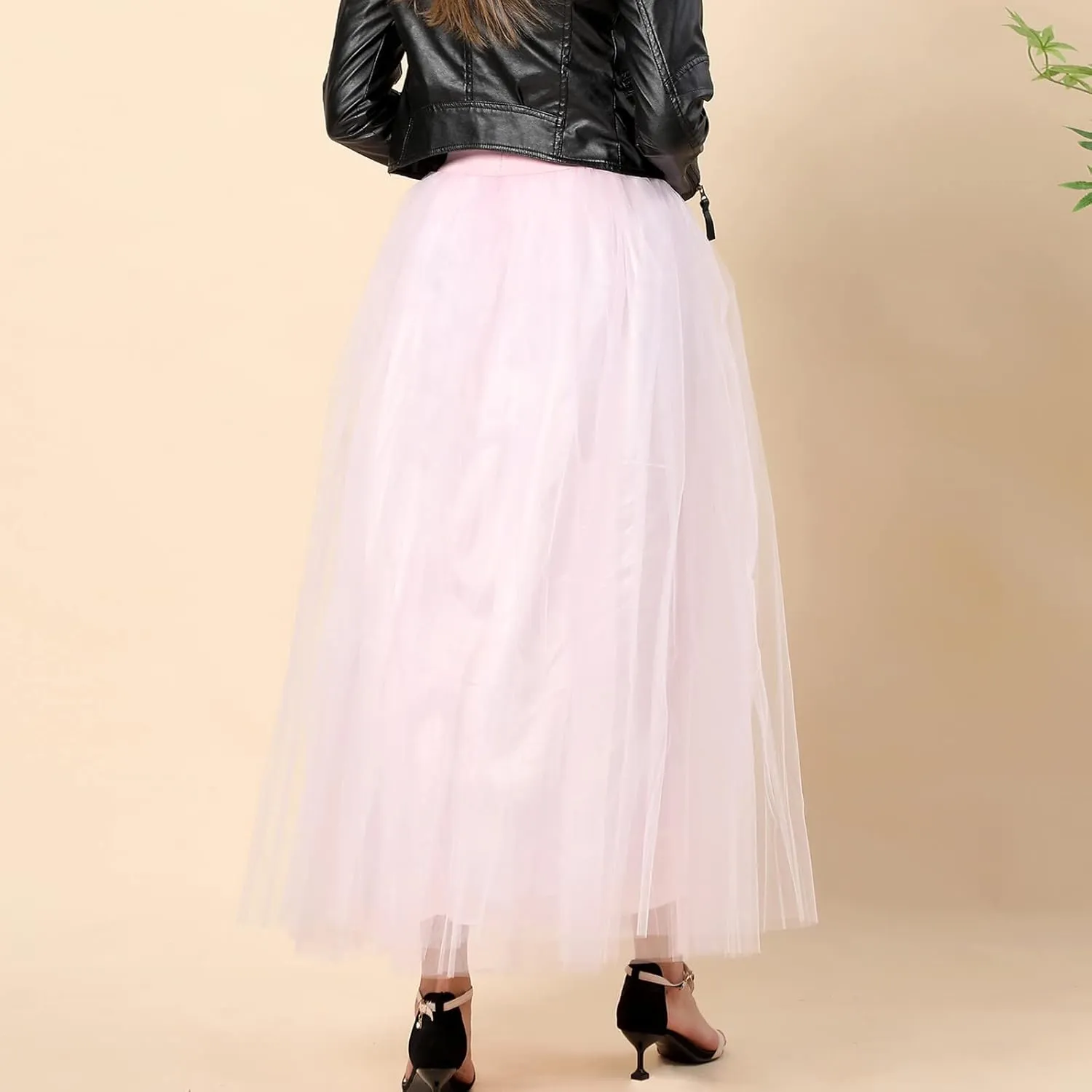 Women's A-Line High Waisted Midi Skirt Womens Long Tulle Skirt Pleated A Line Skirt High Waist Elastic Mesh Flowy