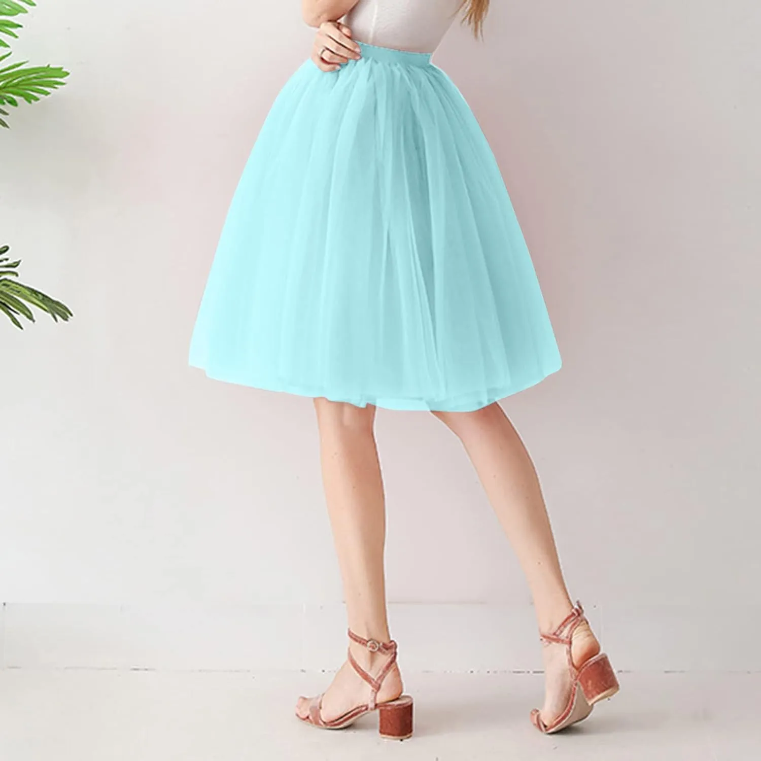 Women's A-Line High Waisted Midi Skirt Women's Tulle Skirt Short Gown Ballet Dance Dress Evening Hoop Skirt