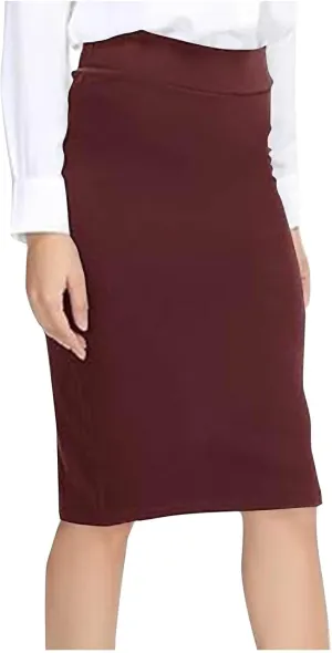 Womens Basic Pencil Skirt Knee Length Office Midi Bodycon High Waist Solid Color Dress Summer Casual Split Skirts