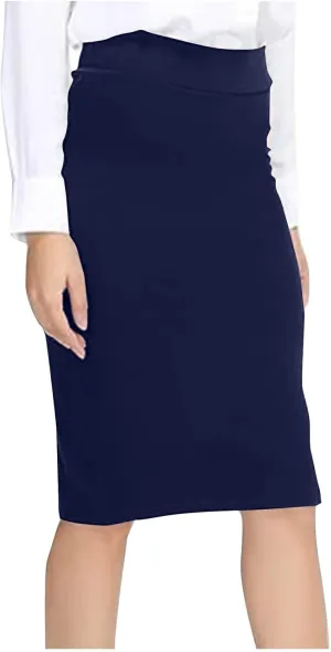 Womens Basic Pencil Skirt Knee Length Office Midi Bodycon High Waist Solid Color Dress Summer Casual Split Skirts