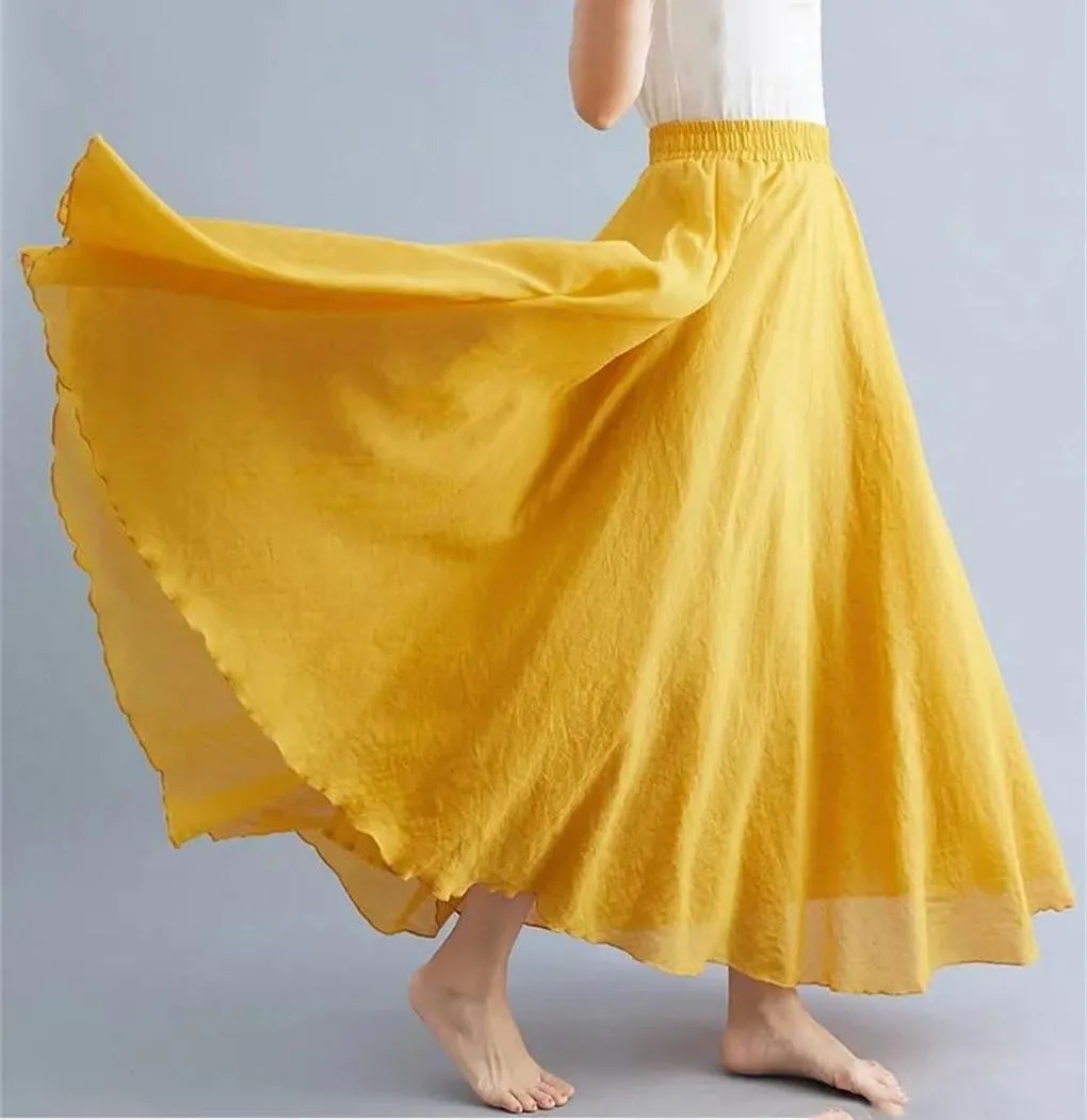 Womens Casual Maxi Skirts Fashion Solid Cotton Linen Women Skirts