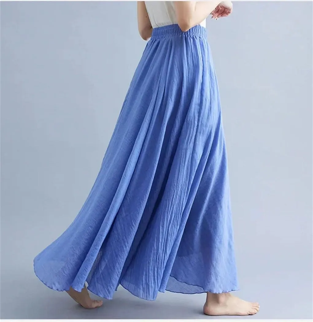 Womens Casual Maxi Skirts Fashion Solid Cotton Linen Women Skirts