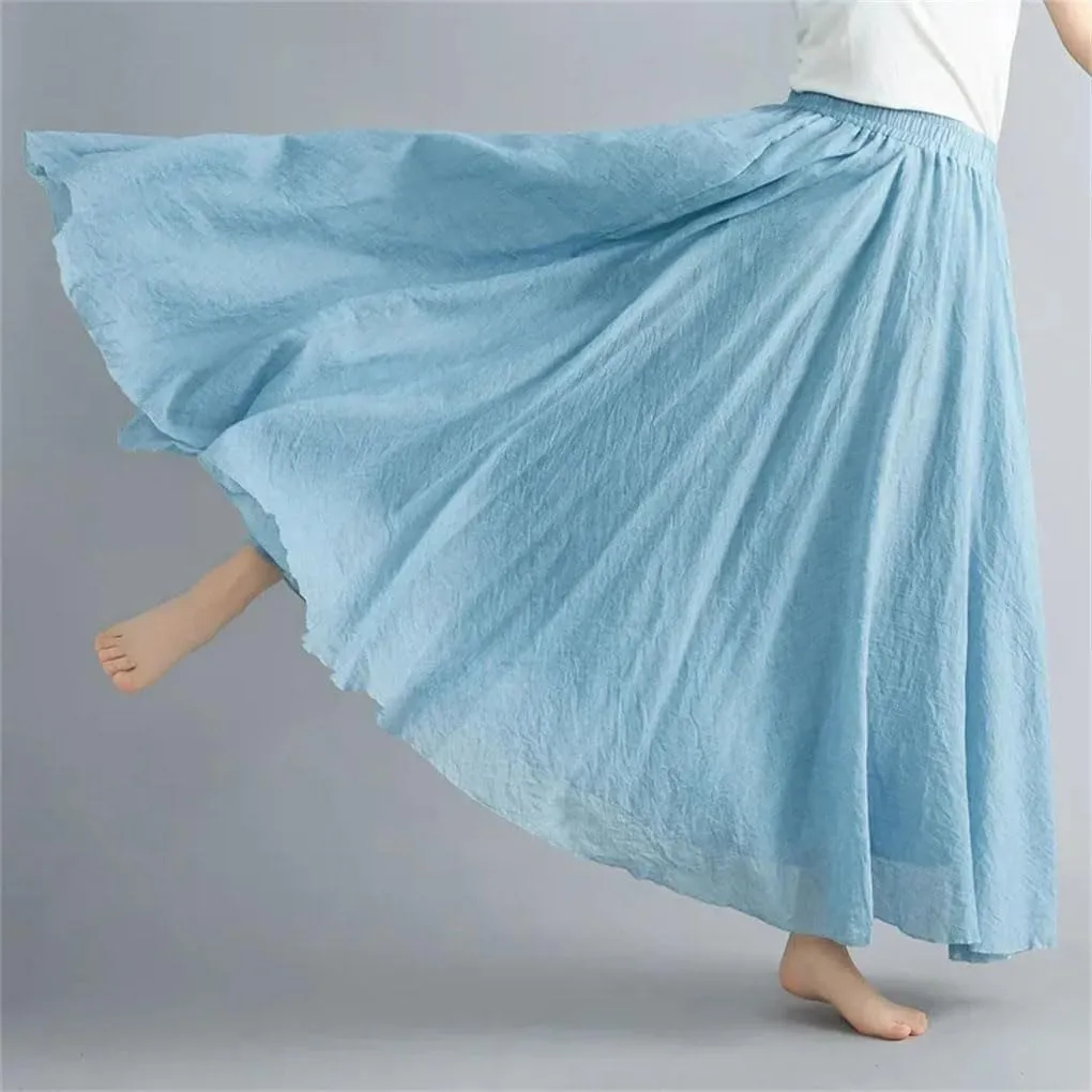 Womens Casual Maxi Skirts Fashion Solid Cotton Linen Women Skirts