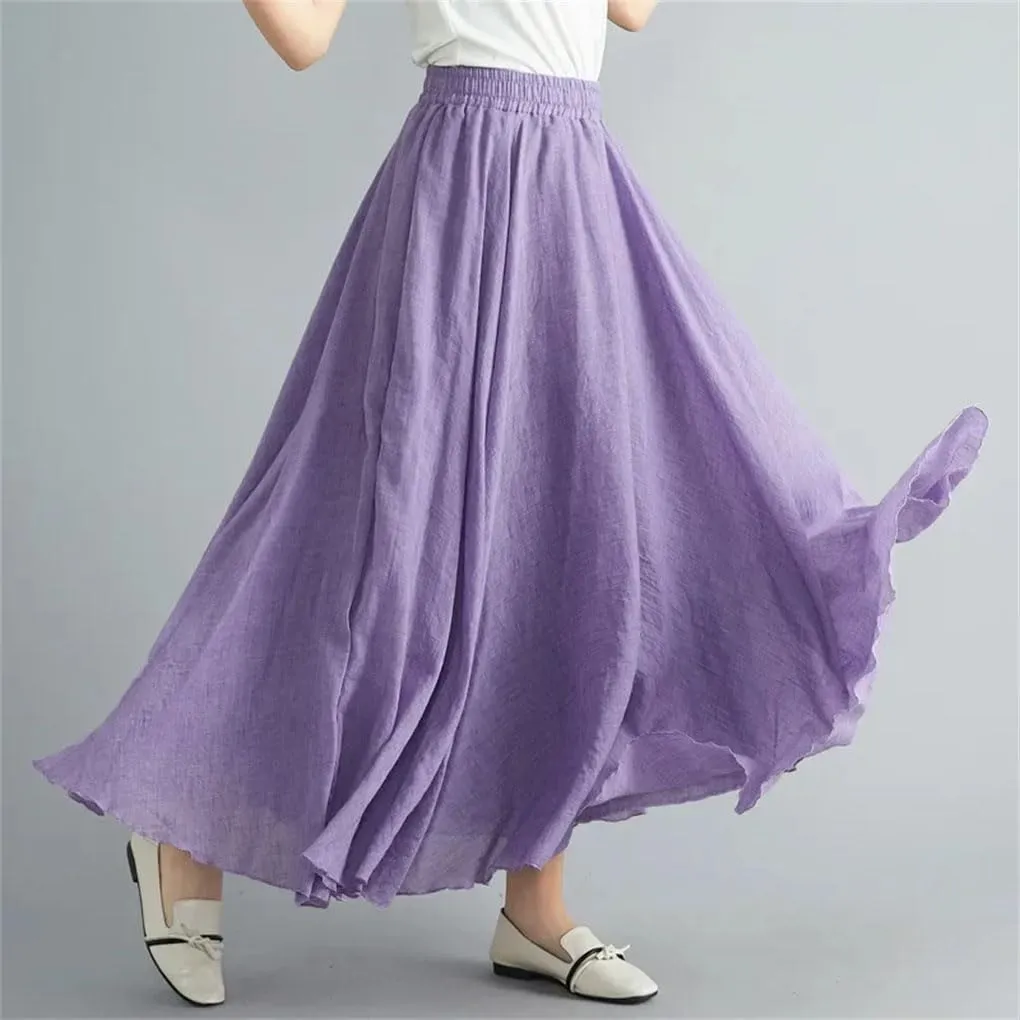 Womens Casual Maxi Skirts Fashion Solid Cotton Linen Women Skirts