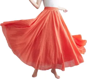 Womens Casual Maxi Skirts Fashion Solid Cotton Linen Women Skirts