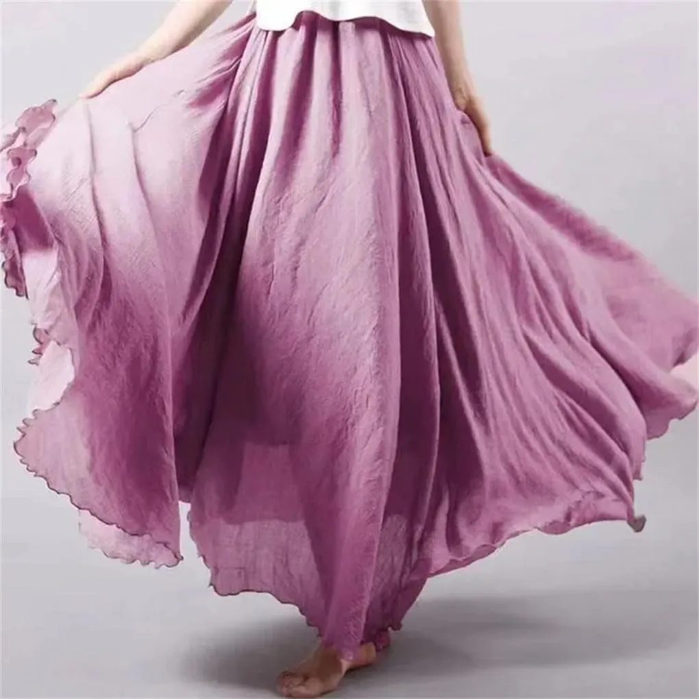 Womens Casual Maxi Skirts Fashion Solid Cotton Linen Women Skirts