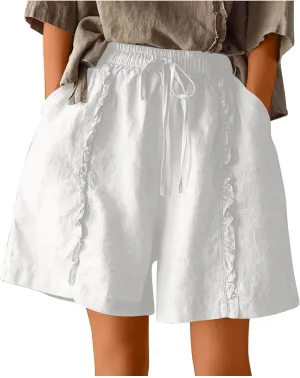 Womens Casual Shorts Drawstring Comfy Elastic Shorts Summer Pull On Short Pants with Pockets