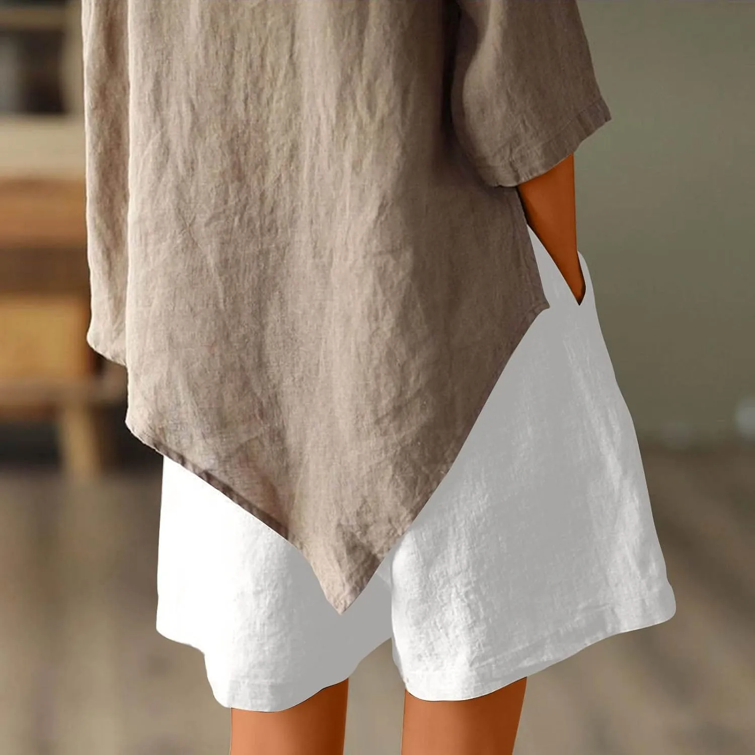 Womens Casual Shorts Drawstring Comfy Elastic Shorts Summer Pull On Short Pants with Pockets