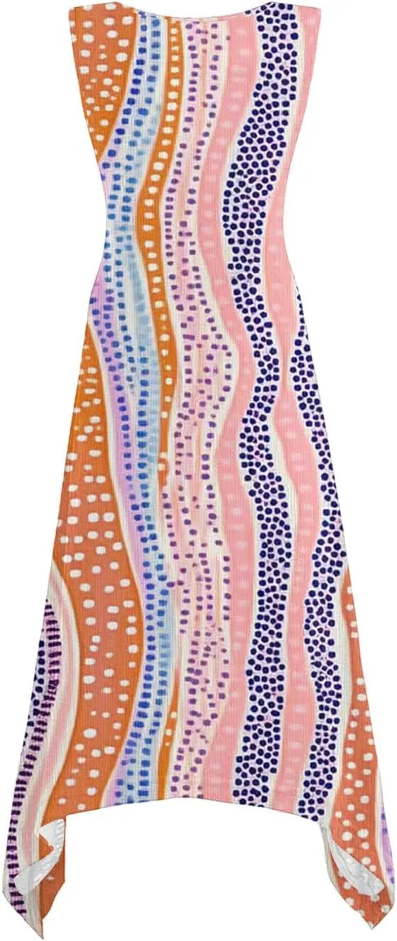 Women's Casual Summer Dress Floral Print Sleeveless Beach Sundress Hankerchief Hem Midi Tank Dresses with Pockets
