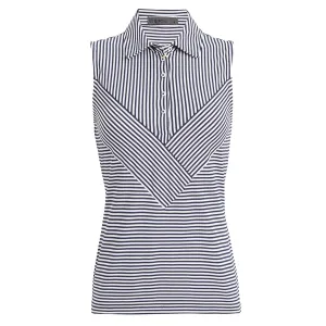 Womens Chevron Feeder Stripe Tech Pique Sleeveless Polo Twilight - SS24