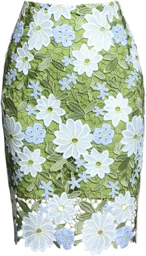 Women's Elegant Hollow Out Flower Lace Midi Skirt Holiday 2025 Summer Floral Embroidered Skirt