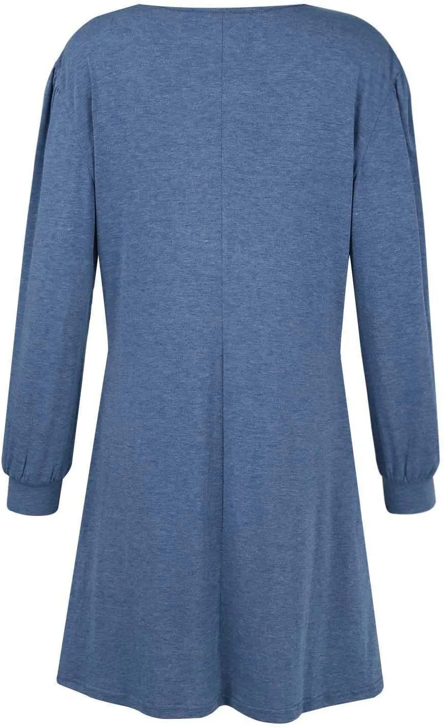 Women's Fall Winter Casual Trendy Loose Long Sleeve Crew Neck Button Solid Snowflake Print Christmas Dress, S-3XL