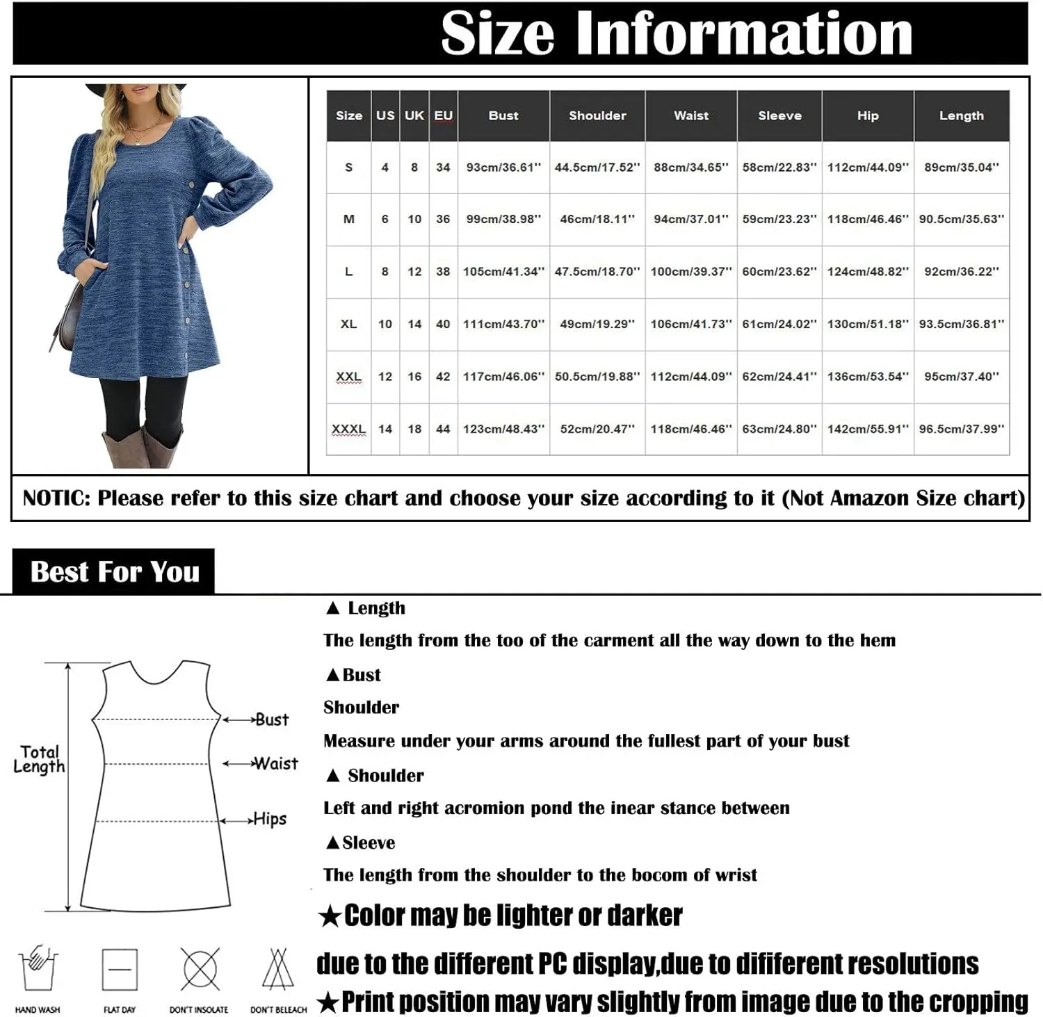 Women's Fall Winter Casual Trendy Loose Long Sleeve Crew Neck Button Solid Snowflake Print Christmas Dress, S-3XL