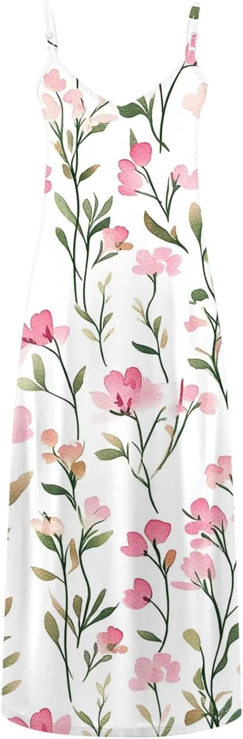 Womens Floral Boho Spring Dresses Spaghetti Strap Cute Sundresses Casual Long Maxi Dress Beach Vacation Clothes 2025