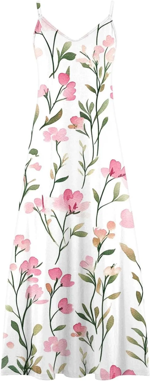 Womens Floral Boho Spring Dresses Spaghetti Strap Cute Sundresses Casual Long Maxi Dress Beach Vacation Clothes 2025