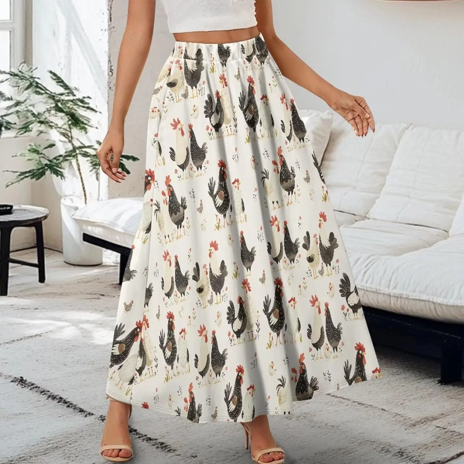 Women's Flowy Maxi Skirt High Waist Leopard Skirts with Pockets Elegant Going Out Work Party A-Line Skirt Summer