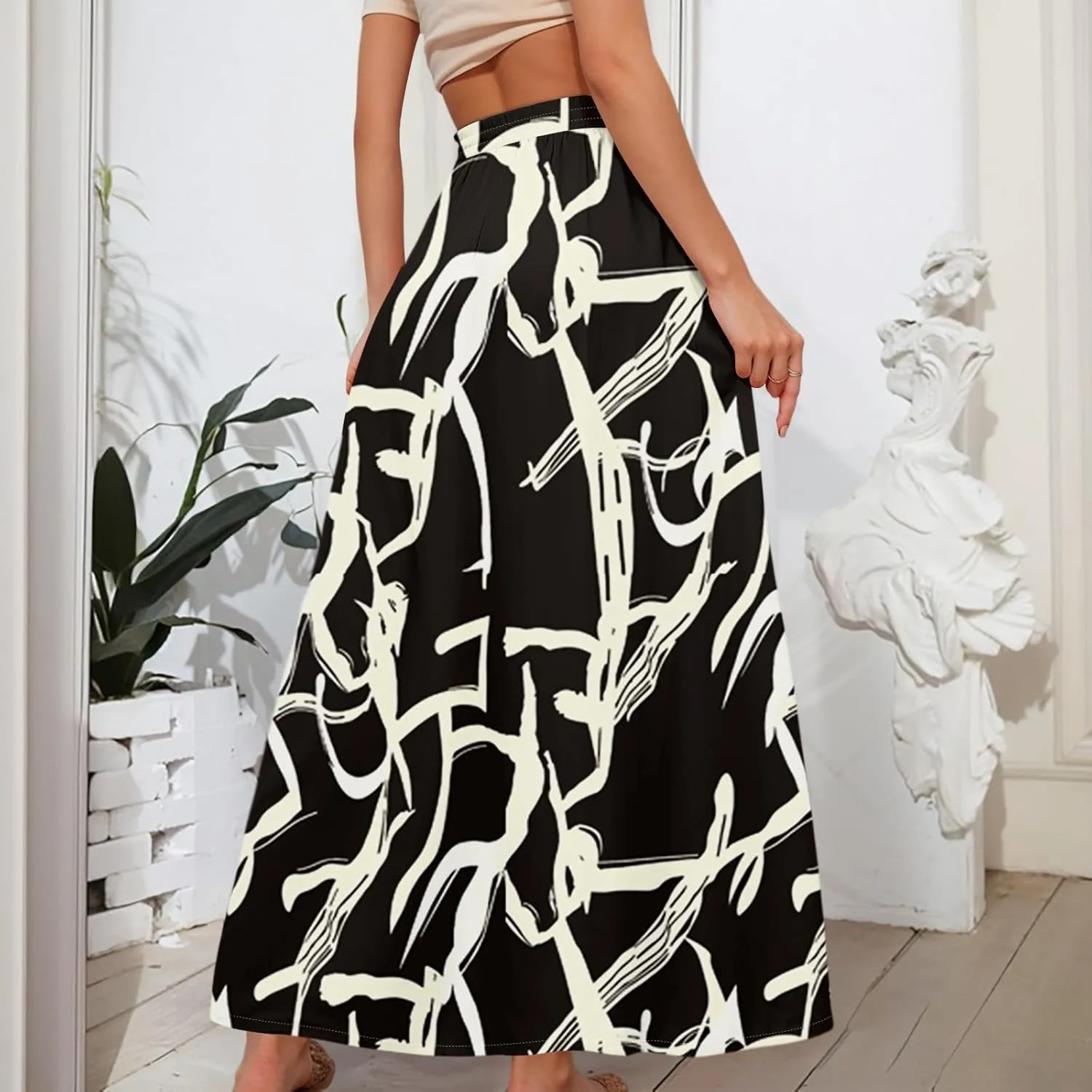Women's Flowy Maxi Skirt Summer High Waisted Pleated tie Casual Long Skirts with Pockets, S-2XL