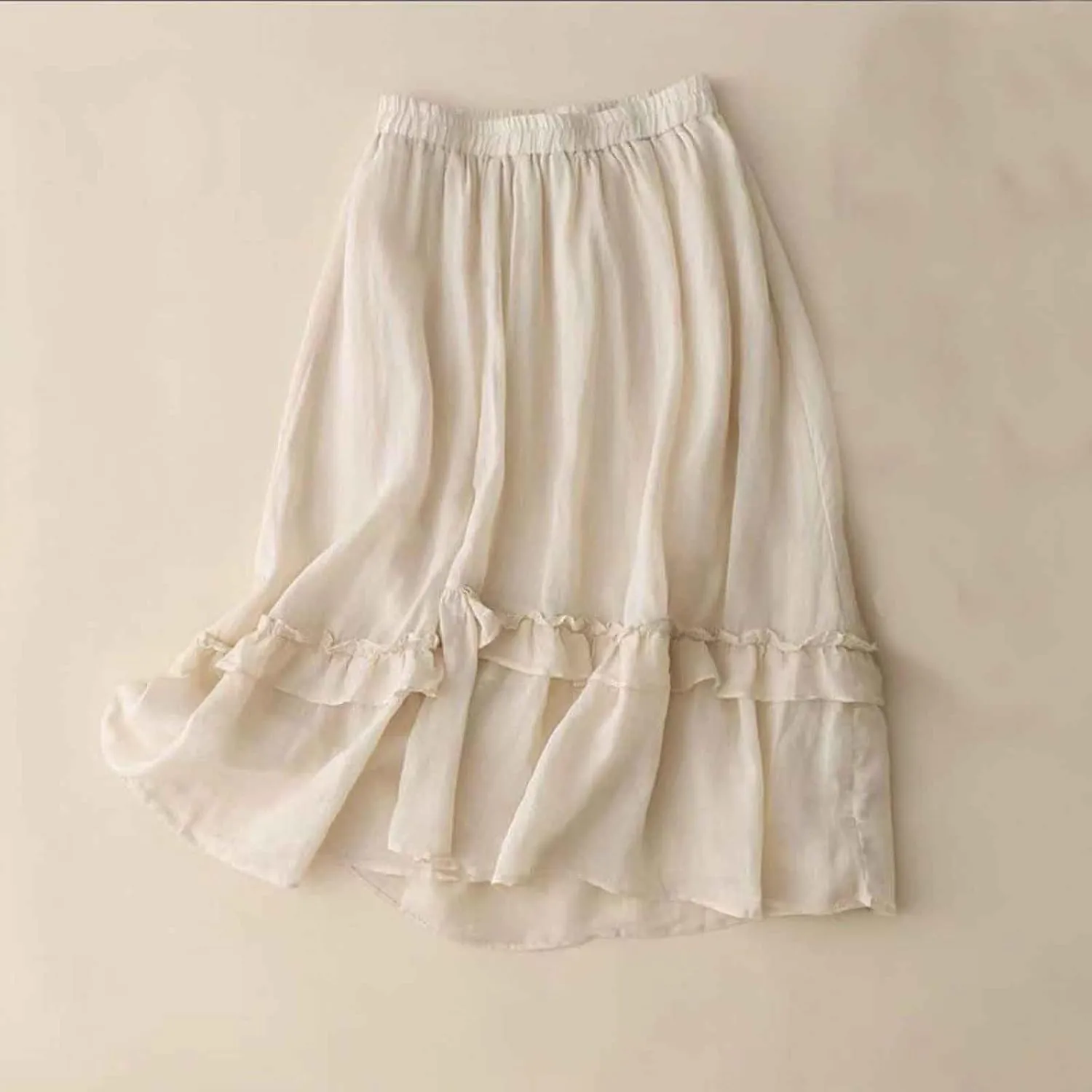 Women's Girls Elastic Waist Long Flowy Bohemian Cotton Casual Maxi Skirt for Summer Beach Holiday