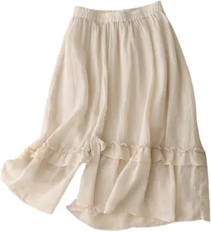 Women's Girls Elastic Waist Long Flowy Bohemian Cotton Casual Maxi Skirt for Summer Beach Holiday