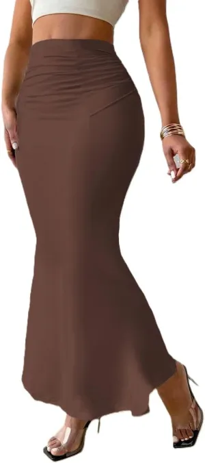 Women's Graphic Print Maxi Skirt Ruched High Waist Long Fishtail Skirt Fashion Bodycon Pencil Skirt