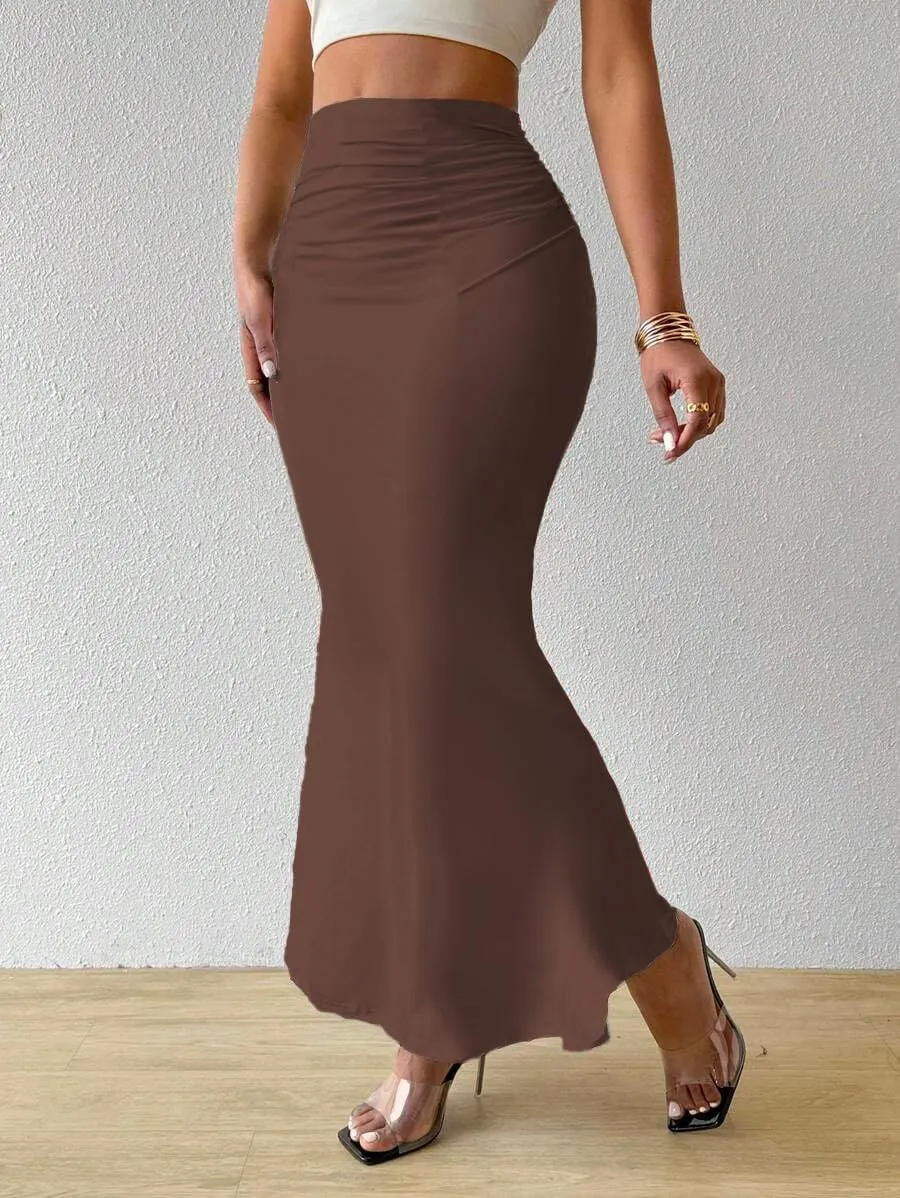 Women's Graphic Print Maxi Skirt Ruched High Waist Long Fishtail Skirt Fashion Bodycon Pencil Skirt