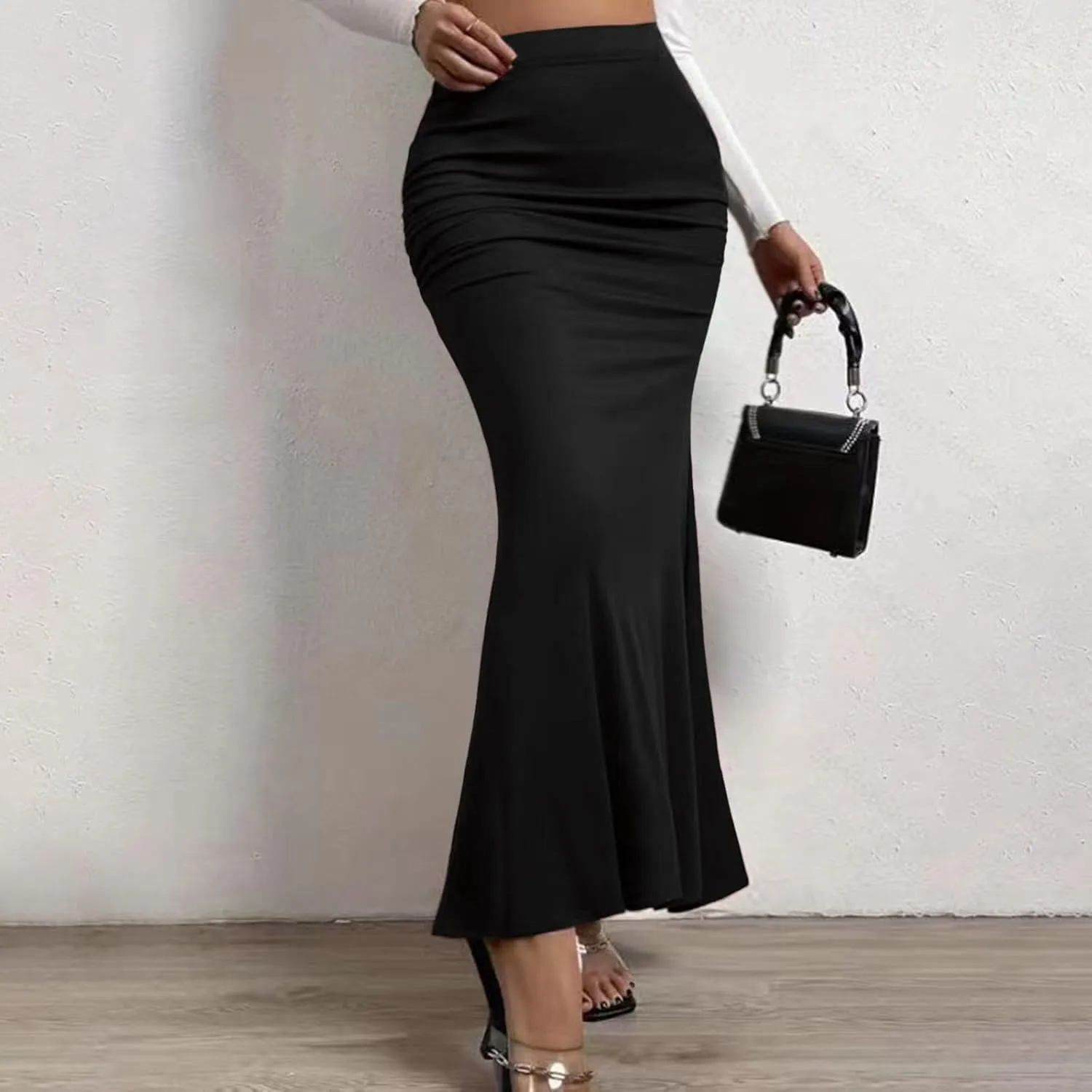 Women's High Waist Skirts Slim Bodycon Flared Midi Skirt Elasticized Waistband A Line Maxi Long Pencil Skirts