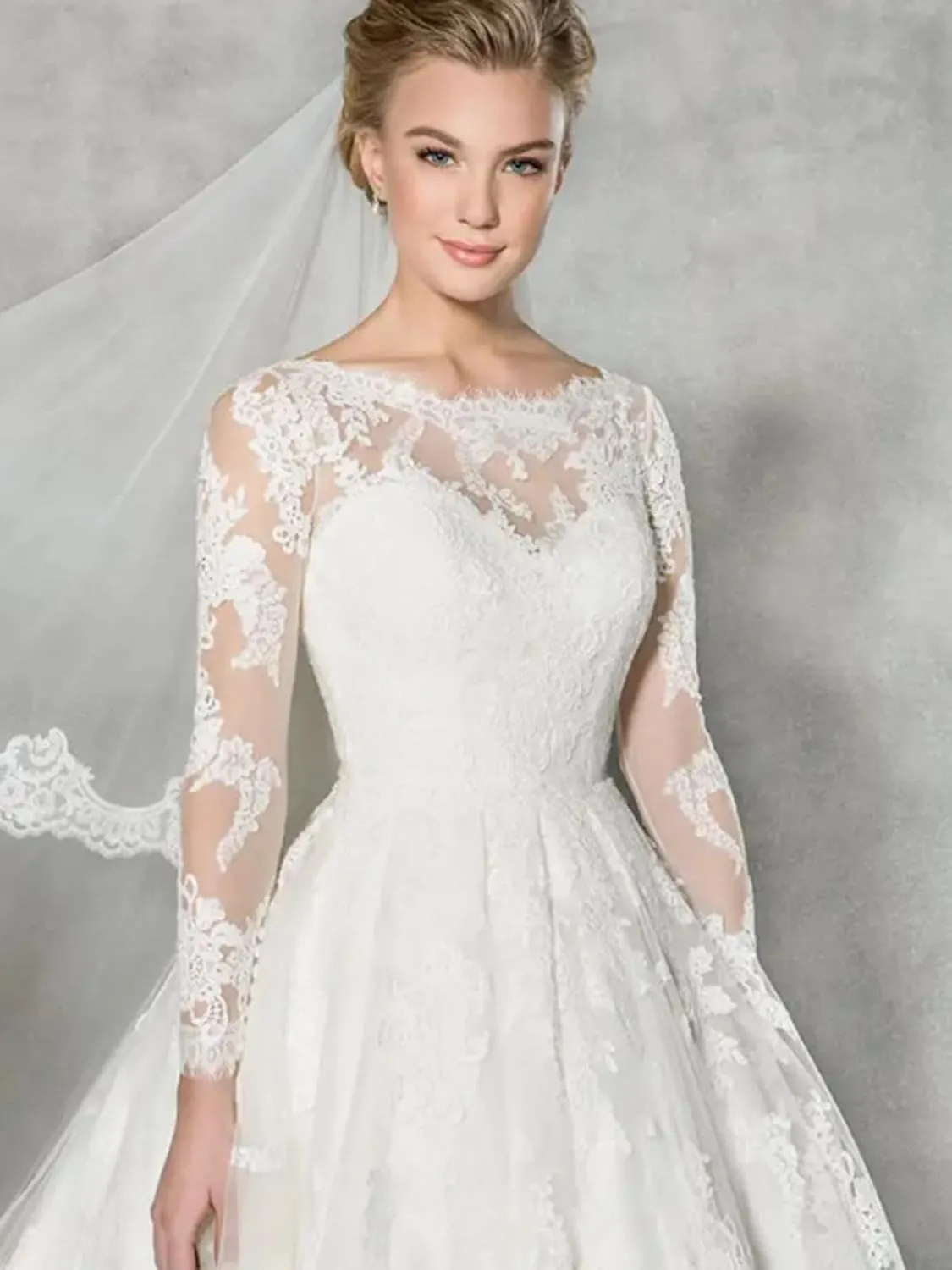 Women's Lace Short Wedding Dresses for Bride 2025 A Line Engagement Elopement Tulle Long Sleeve Bridal Shower Dress