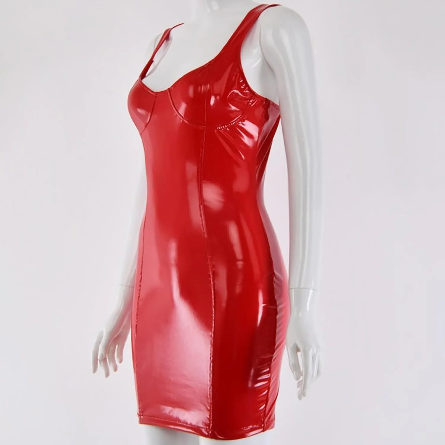 Womens Latex Mini Dress Faux Leather Bodycon Sexy Club Dresses Party Strapless Bodycon Pu Leather Ruched Latex Dress