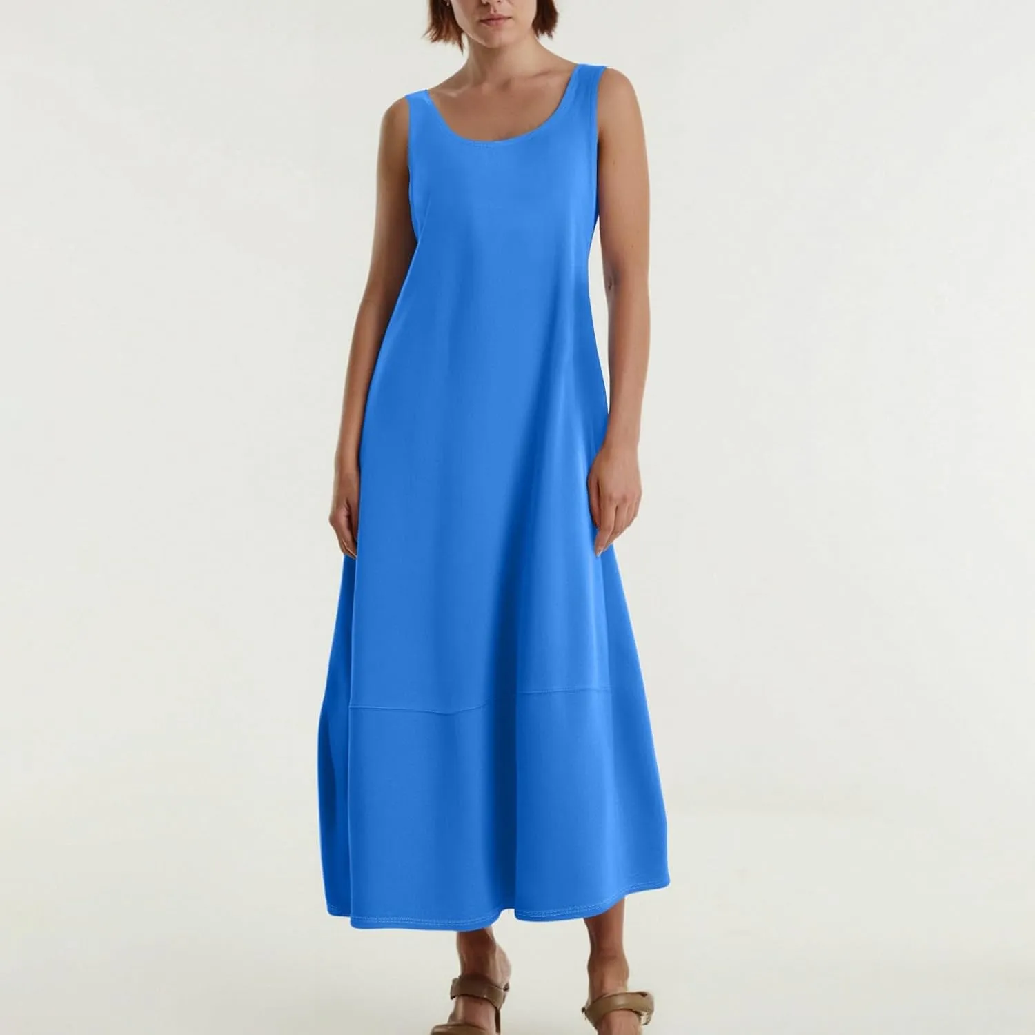 Women's Loose Casual Midi Cotton Dresses Sundress Sleeveless Beach Summer Trendy Tank Top Dress with Pockets