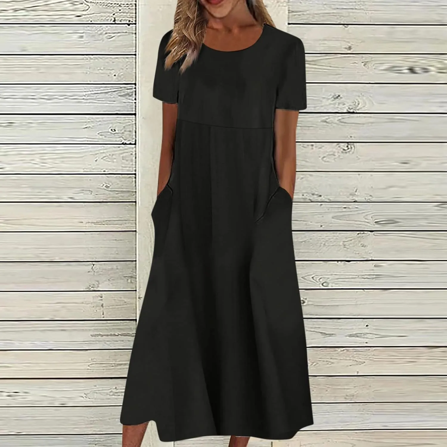 Women's Maxi Dresses 2025 Casual Loose Trendy Short Sleeve Round Neck Solid Color Vacation Dress, S-3XL
