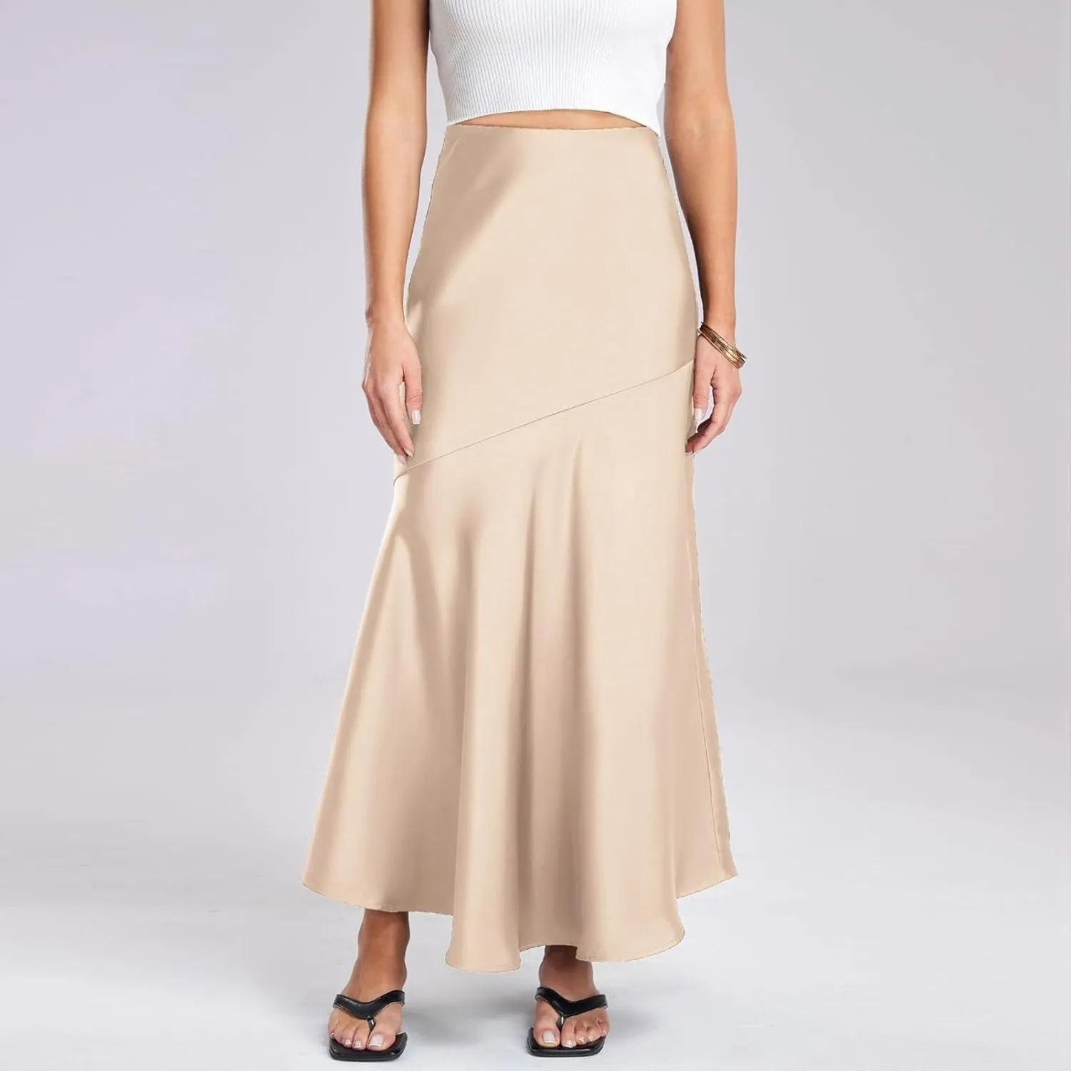 Women's Maxi Skirt 2024 Women Satin High Waist Elastic Stitching Long Skirt Slim Fit Hip Skirt