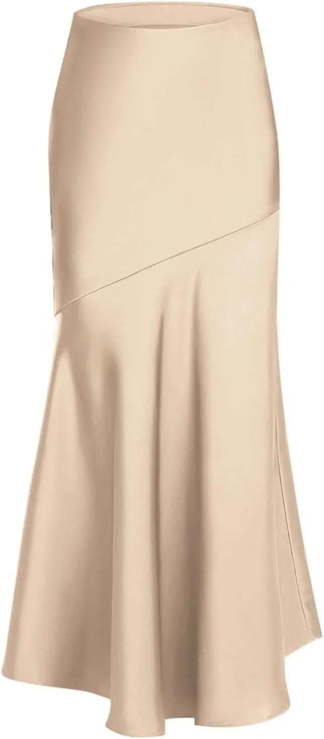 Women's Maxi Skirt 2024 Women Satin High Waist Elastic Stitching Long Skirt Slim Fit Hip Skirt