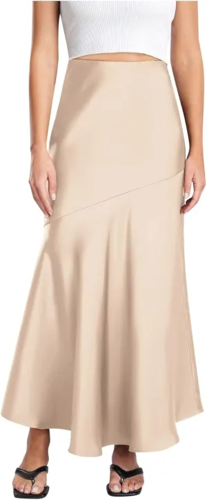 Women's Maxi Skirt 2024 Women Satin High Waist Elastic Stitching Long Skirt Slim Fit Hip Skirt