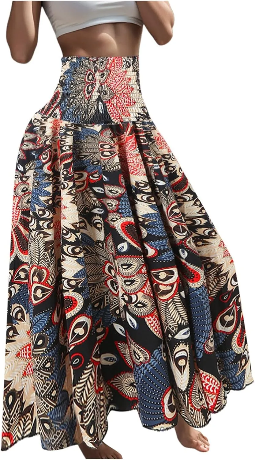 Womens Maxi Skirts Casual High Slim Waist Boho Flowy Summer Casual Elegant Beach Vacation 2025 Trendy Loose