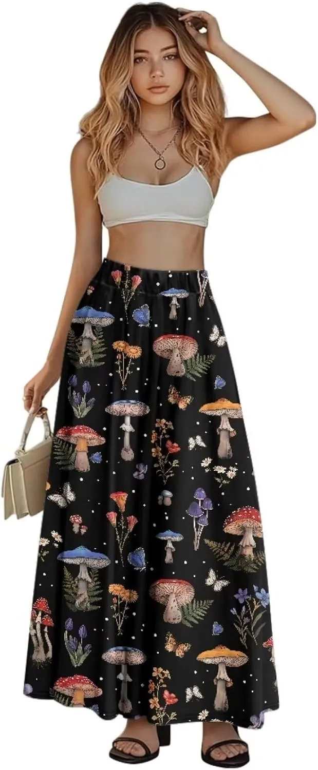 Women's Maxi Skirts High Waisted A-Line Elegant Long Skirts Flowy Swing Casual Party Skirts Dress for Party Beach