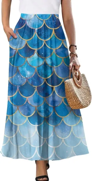 Women's Maxi Skirts High Waisted A-Line Elegant Long Skirts Flowy Swing Casual Party Skirts Dress for Party Beach
