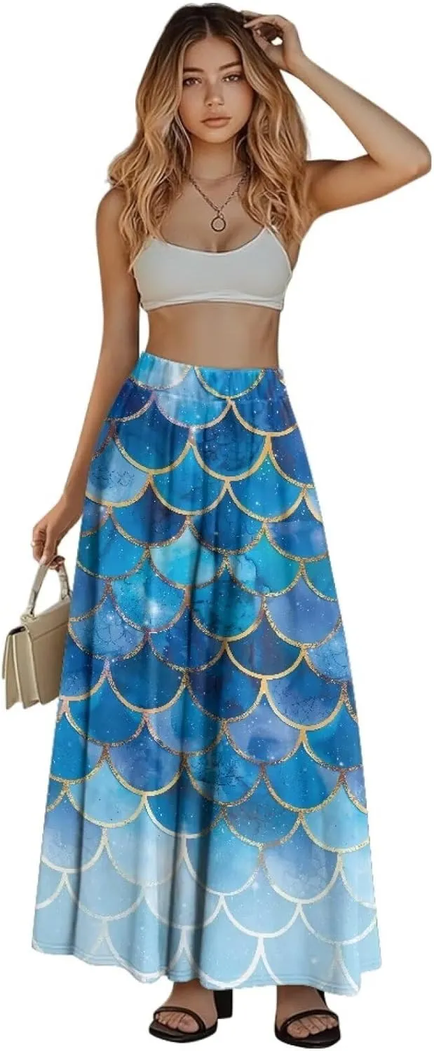 Women's Maxi Skirts High Waisted A-Line Elegant Long Skirts Flowy Swing Casual Party Skirts Dress for Party Beach