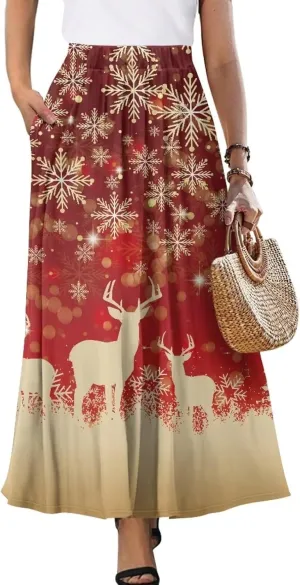 Women's Maxi Skirts High Waisted A-Line Elegant Long Skirts Flowy Swing Casual Party Skirts Dress for Party Beach