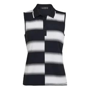 Womens Offset Gradient Stripe Rib Collar Silky Tech Nylon Sleeveless Polo Onyx - AW23