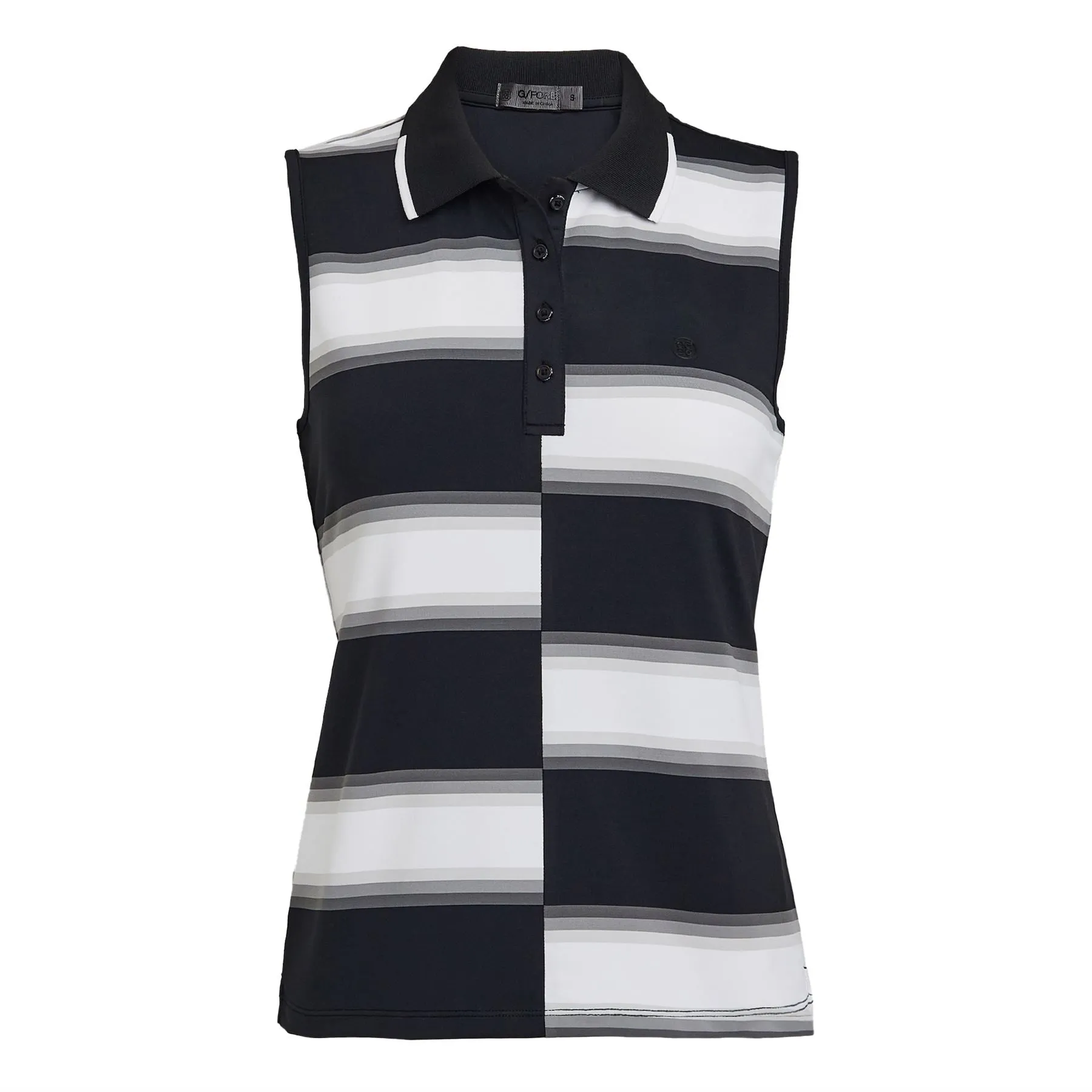 Womens Offset Gradient Stripe Rib Collar Silky Tech Nylon Sleeveless Polo Onyx - AW23