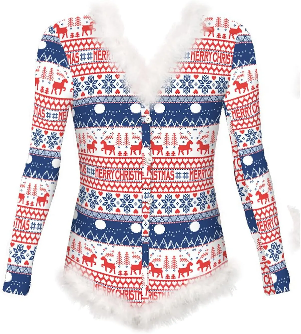 Women's One-Piece Pajamas Sexy Deep V-Neck Backless Dress Funny Christmas Long Sleeve Jumpsuit Romper Bodysuit Nightwear