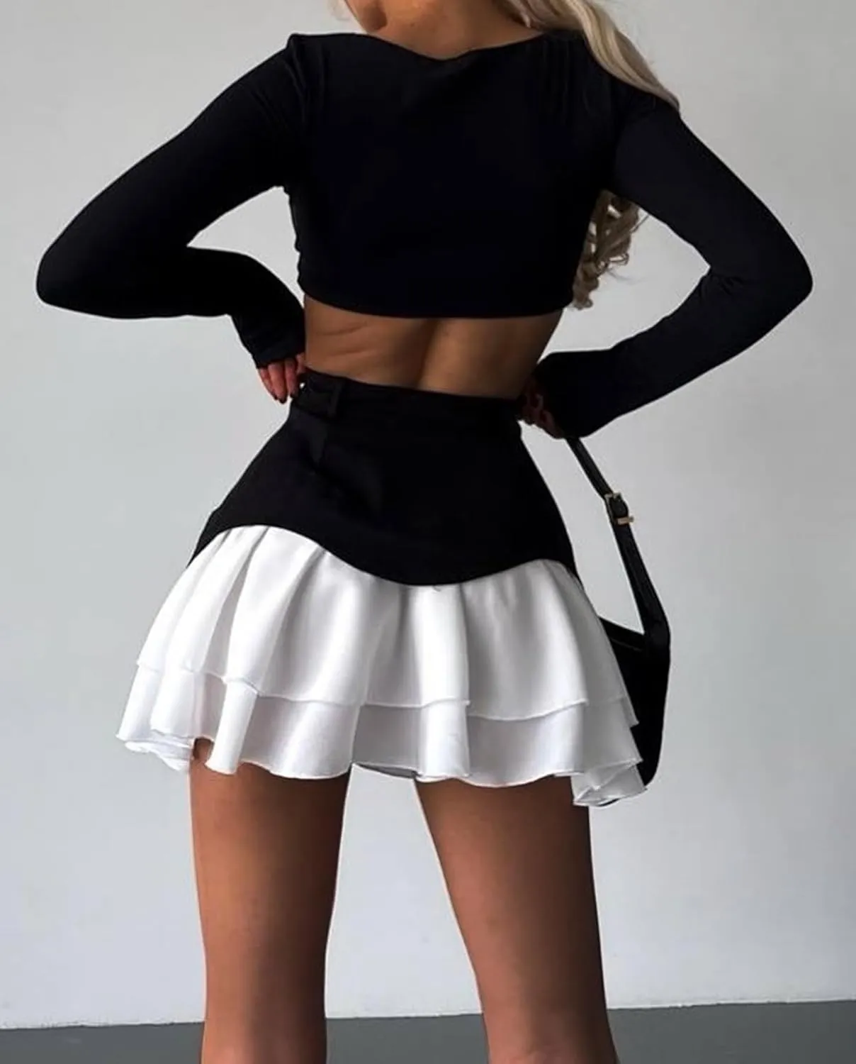 Women's Patchwork Denim Mini Skirt High Waisted Flared Flowy Layer Ruffle Hem A Line Y2k Jean Short Skirts