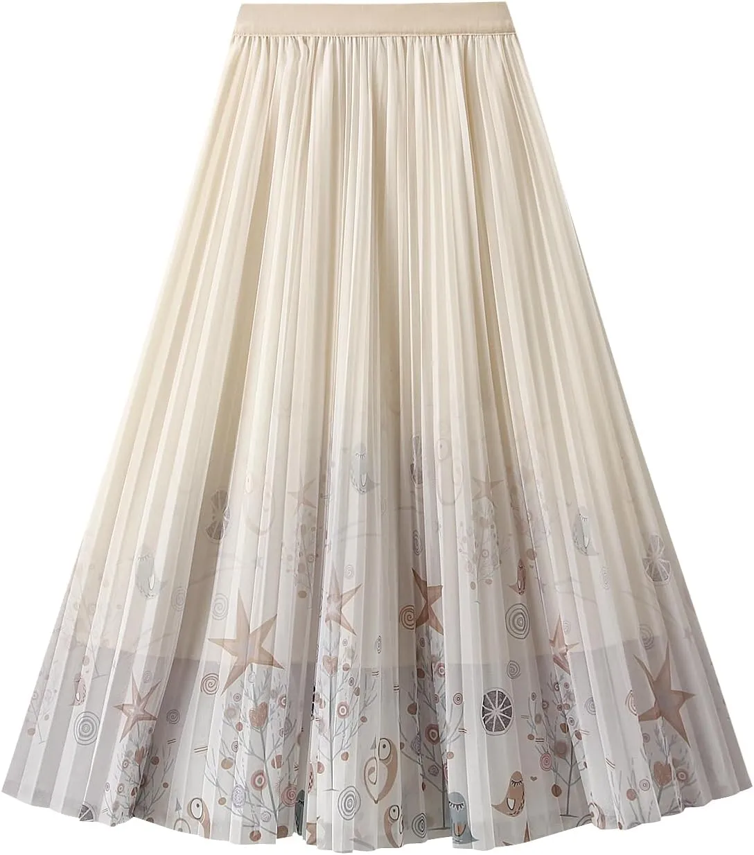 Womens Pleated Midi Skirt Tulle Tutu Graphic Print Elastic Waist A-Line Mesh Summer Long Flowy Skirts