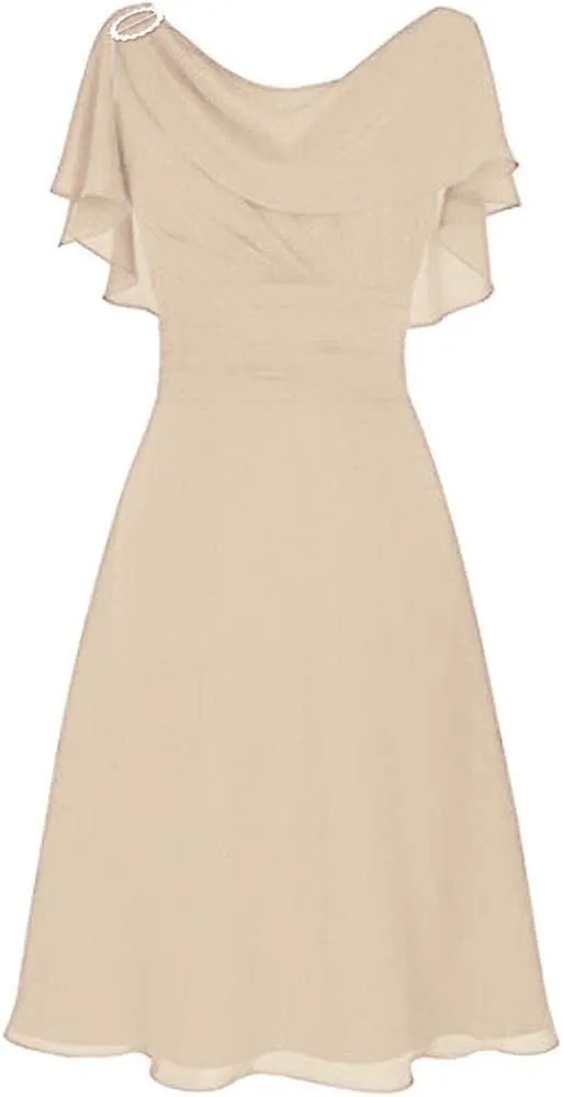 Women's Plus Size Chiffon Evening Dresses Flatter Cape Sleeve A-Line Dress Ruched High Waist Cocktail Party Dresses