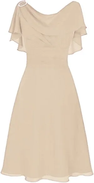 Women's Plus Size Chiffon Evening Dresses Flatter Cape Sleeve A-Line Dress Ruched High Waist Cocktail Party Dresses