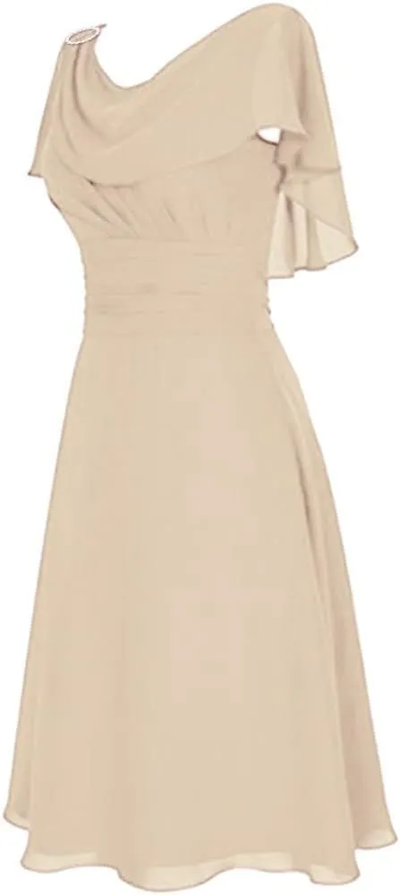 Women's Plus Size Chiffon Evening Dresses Flatter Cape Sleeve A-Line Dress Ruched High Waist Cocktail Party Dresses